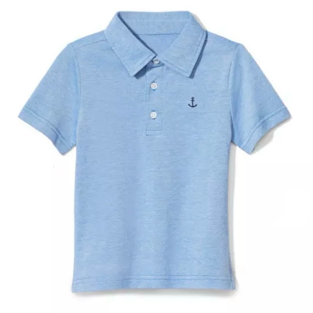 Janie and Jack Blue Cotton Pique Anchor Polo